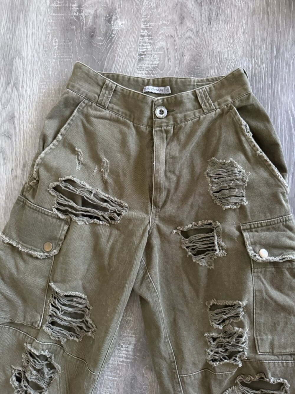 Carmar Los Angeles Olive Green Ripped Cargo Jogger Pants | Size 6 - Picture 4 of 8